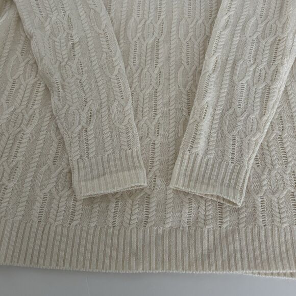 Garnet Hill Cashmere Merino Sweater M Turtleneck Cable Knit Ivory Tunic Oversize - Picture 7 of 14